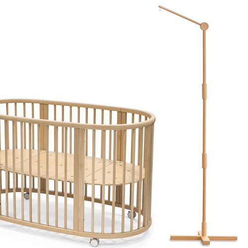 Lanttoe Wooden Floor-Standing Crib Mobile Arm 61 Inches for Baby Nursery-Movable Baby Mobile Hanger with Strong Anti-Dumping Attachment-100% Natural Beech Wood-Thicker Wooden Pole-Nursery Decor