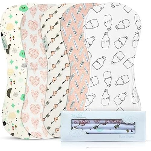 Organic Burp Cloths for Baby Girls - 5-Pack Ultra Absorbent Burping Cloth, Burp Clothes, Newborn Towel - Milk Spit Up Rags - Burpy Bib for Unisex, Boy, Girl - Burp Cloths Set