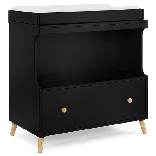 Delta Children Essex Convertible Changing Table with Drawer, Ebony/Natural