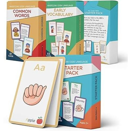 American Sign Language Cards for Toddlers and Beginners - 180 ASL Flash Cards for Babies, Toddlers, Kids. ASL ABC Cards Include Starter, Vocab and Common Sight Words Cards