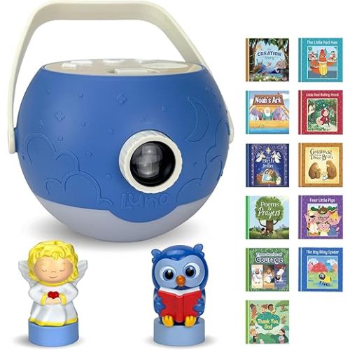 Kids Book Projector – 6 Bible & 5 Classic Read-Aloud Stories, 10 Songs & Night Light & Soothing Dream Music | Children Ages 3+ Storytime Projector for Kids & Toddler | Toys, Owl & Angel