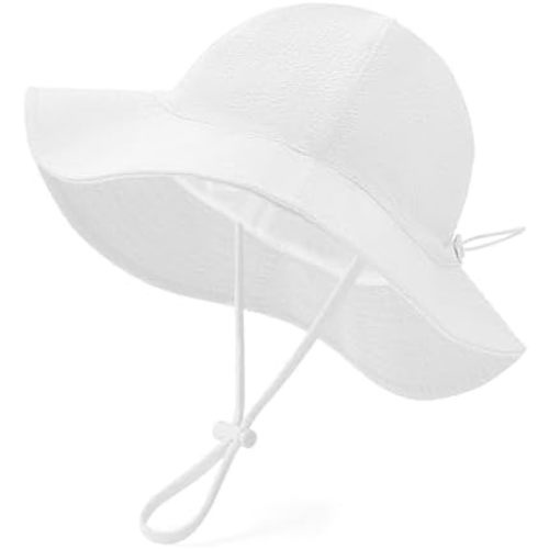 Zando Seersucker Baby Sun Hat Toddler UPF 50+ Adjustable Bucket Hats for Boys Girls Beach Hat Breathable Summer Cap Wide Brim