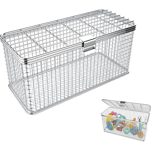 Dishwasher Basket for Small Items - 304 Stainless Steel Dishwasher Basket for Bottle Parts Accessories, Pacifiers, Lids, Teething Toys and Toddler Utensils (Silver)