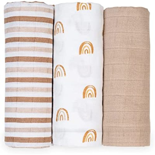 lulujo Baby Receiving Blanket| Unisex Softest 100% Cotton Muslin Blanket| Neutral Receiving Blanket for Girls & Boys | 28in x 28in | Baby Gift| Rainbow