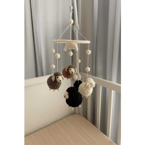 Handmade Felt Wool Baby Mobile – Sheep Crib Mobile – Neutral Nursery Decor – Montessori Style – Baby Shower Gift – Eco-Friendly nordic