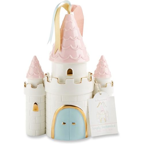 Baby Aspen Simply Enchanted Ceramic Porcelain Princess Castle Piggy Bank Room Decor & Gift, Multicolored , 7.3x4.1x10.2 Inch (Pack of 1)