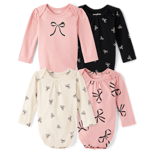 Baby Girls Bow Bodysuit 4-Pack - Pink