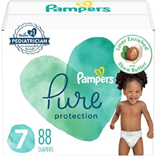 Pampers Pure Protection Diapers - Size 7, One Month Supply (88 Count), Hypoallergenic Premium Disposable Baby Diapers