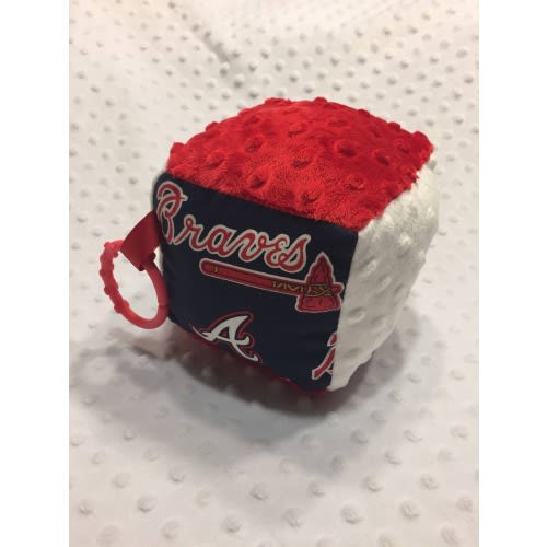 Sensory Block with inside rattle Atlanta Braves inspired / soft sensory block / baseball / baby gift / Braves Baby