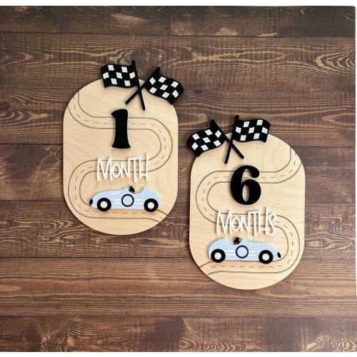 Race Car Milestone | Checkered Monthly Milestone| First Year Photo Prop| Retro Monthly Discs| Gift for Baby| Baby shower Gift| New Mom Gift