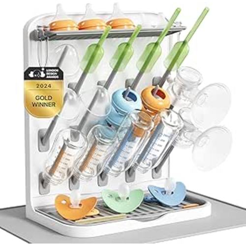 Lifewit Large Baby Bottle Drying Rack with Drain Mat & 15 Hooks, Newborn Essentials Must Haves, Bottle Storage Organizer for Countertop, Cabinet, Rack Dryer Holder for Pacifiers, Pump Parts