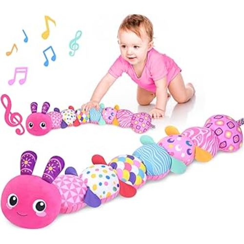KMUYSL Baby Toys 0-6 6-12 Months, Sensory Music Animal Stuffed Toy for 0 1 2 3 4 5 6+ Months, Plush Toy with Crinkle and Rattles for Infant Newborn, Tummy Time Toys Gifts for 0-3-6-12 Month
