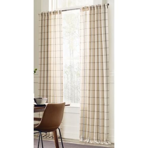 allen + roth 84-in Black Plaid Light Filtering Back Tab Single Curtain Panel X831.56284ZBG at Lowes.com