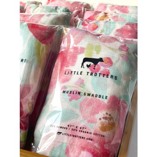 Floral Muslin Baby Swaddle Blanket Newborn Essential Shower Gift Natural Fiber Bamboo Cotton Breathable Lightweight Multi Use Infant Wrap