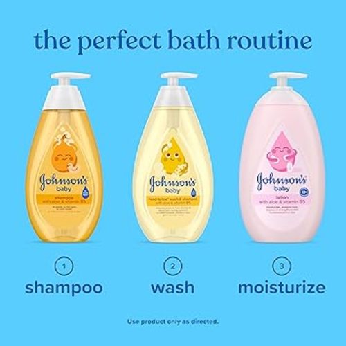 Johnson's Baby Shampoo with Aloe Vera & Vitamin B5, Tear Free, Newborn Essentials, No added Parabens & Sulfates, Hypoallergenic, 20.3 fl. oz