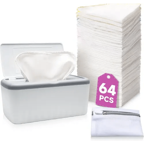 64PCS Reusable Baby Wipes, Soft Natural Cotton Baby Face Wipes, Cotton Cloth Baby Wipes with Dispenser, Machine Washable, 8x8 Inch, Multi-Color