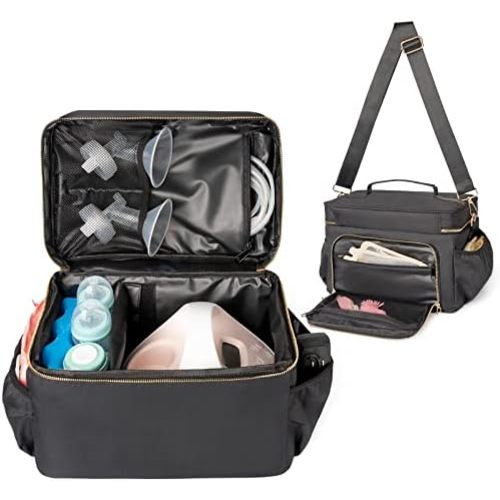 EliteMom Breast Pump Tote Bag (Patent Pending) - Stylish Pumping Bag with Shoulder Strap, Compatible with Spectra S1 S2 Gold & More with Cooler for Working Moms