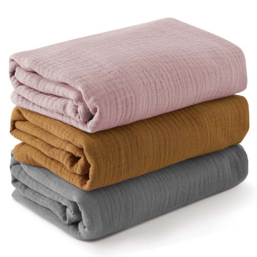 Gllquen Baby 3-Pack Muslin Organic Cotton Swaddle Blankets for Newborn Infant Boys Girls 38"x40", Walnut