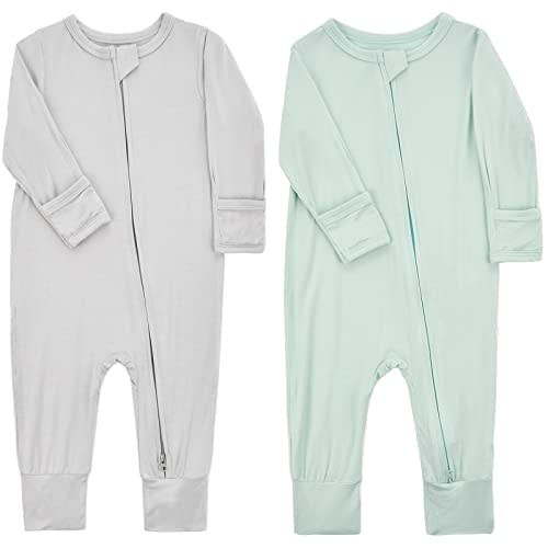 Aablexema Baby Footless Pajamas Zipper with Mitten, Rayon from Bamboo, Infant Long Sleeve Romper Pjs