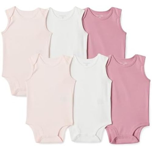 Amazon Essentials Unisex Babies' Sleeveless Cotton Rib Bodysuits, Pack of 6