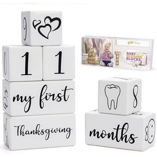 Baby Monthly Milestone Blocks for Boy or Girl, Milestones Age Photo Block Set for Baby Shower, Pregnancy Countdown, 7 Pcs