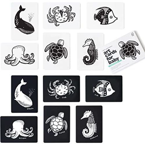 Wee Gallery High Contrast Baby Cards - Black and White Cards for Newborns, 6 to 12 Months Baby Flash Cards, Tummy Time and Visual Stimulation Art Cards - Ocean Animals