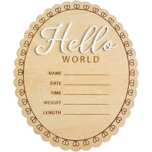 Hello World Baby Wooden Ornament, Newborn Birth Announcement Plaque, Baby Milestone Keepsake, Nursery Decor, Personalized Gift for New Parents