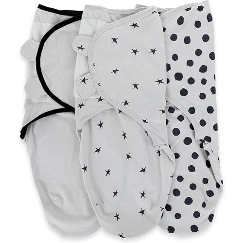 Ely's & Co. Adjustable Swaddles for Newborn, Baby Swaddles 3-6 Months, Velcro Swaddle Sack for Baby Girl/Boy, 100% Cotton, 3 Pack (Grey and Black)