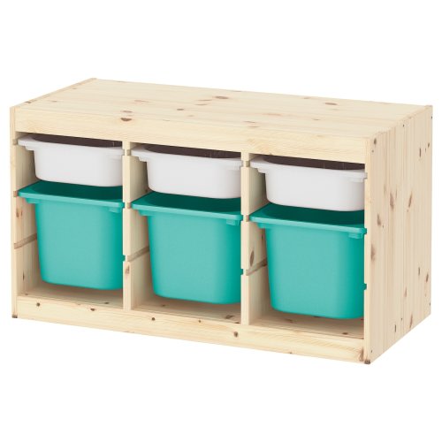 TROFAST Storage combination with boxes - light white stained pine white/turquoise 36 5/8x17 3/8x20 1/2 "