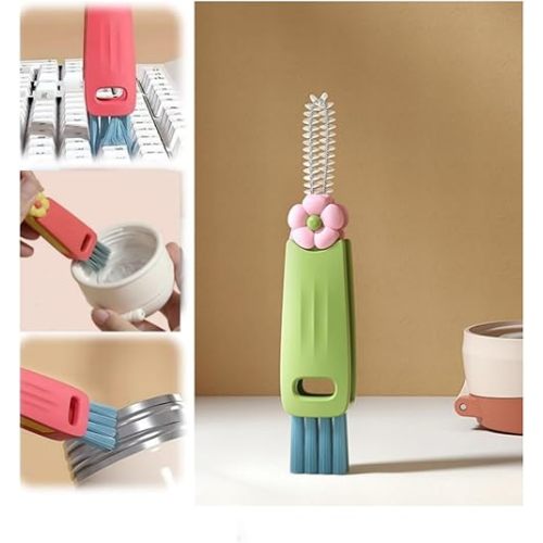 Bottle Brush, 3 in 1 Cup Lid Cleaning Brush,Straw Cleaner Brush,Multifunctional Cleaning Brush Cup Lid Cleaner(B-Green)