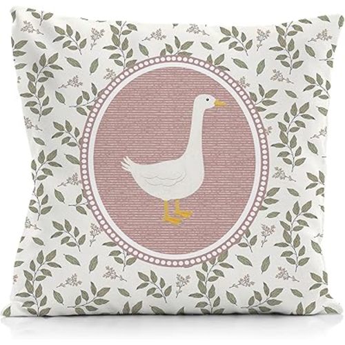 Rustic Pink Goose Pillow Cover 18x18, Goose Nursery Decor, Cottagecore Botanical Farm Animal Decorative Throw Pillow Covers Cases for Baby Girls Nursery Kids Room Home Bedroom