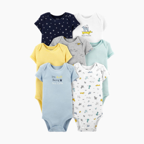 Carter's Short Sleeve Bodysuit (7 Pack) - Assorted Teal Puppies, Newborn