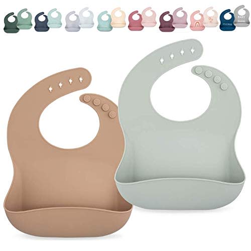 AVA + OLIVER Silicone Bib Set - Adjustable Waterproof Bibs - Set of 2