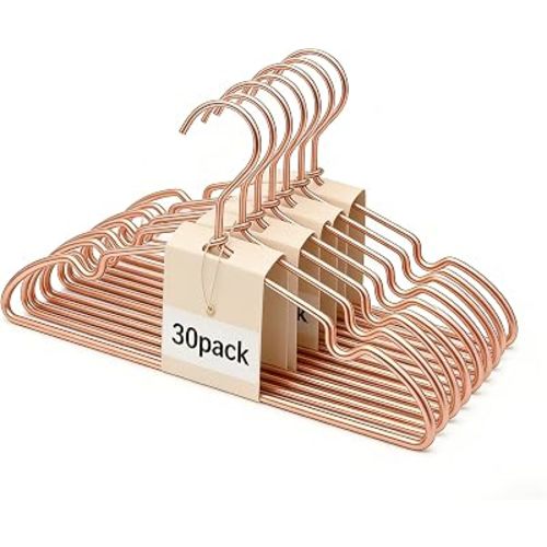 Rose Gold Metal Wire Baby Clothes Hangers,12.6” Children Coat Pants Non Slips Toddler Infant Newborn Kids Hangers, Space Saving Baby Clothes Hangers 30PCS