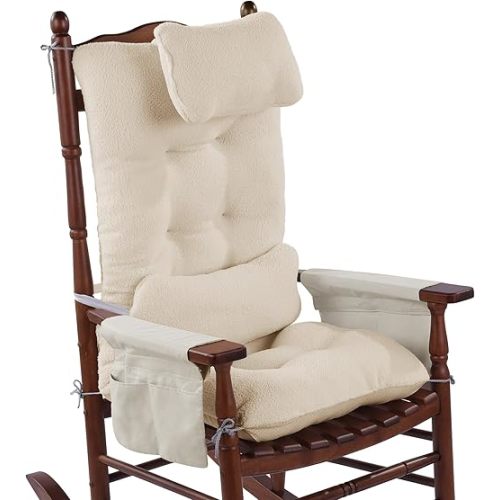 MABOZOO 5 PCS Rocking Chair Cushion, Thicken Sherpa Fleece Rocking Chair Pads with Headrest Pillow and Lumbar Pillow, Rocking Chair Cushion Set Padded Cushion