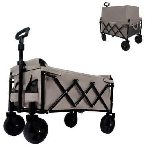 Expandable Dual-Layer Utility Wagon with 100% Extra Space - Grocery Cart for Camping, Shopping, Sports, Gardening, Fishing, Supports 225lbs