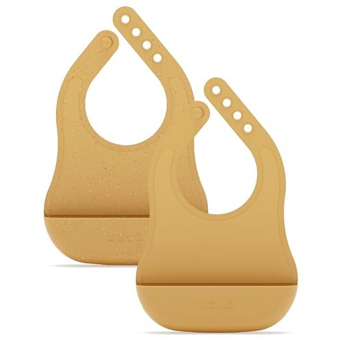 Lalo The Bib - Waterproof, Non-Toxic Silicone Baby Bib with Adjustable Neck Band & Silicone Food Pouch Catcher, Set of 2