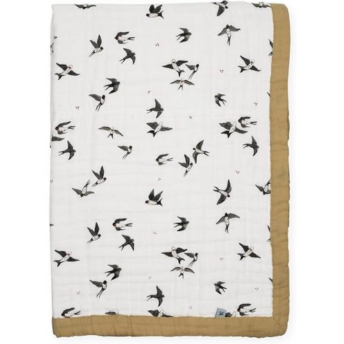 Newborn Receiving Quilt | Ultra- Soft, Multi-Layered Muslin Fabric | Gift for Newborns & on-The-go (Swallows)