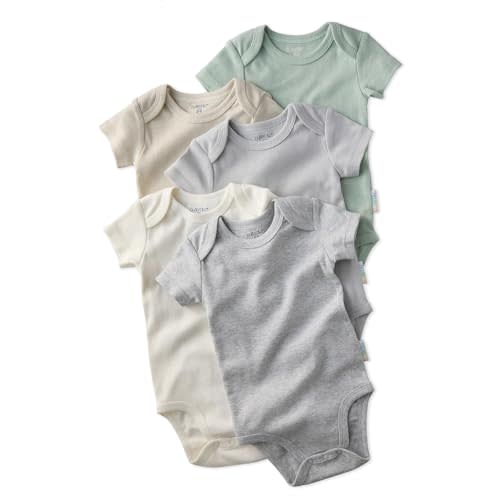 Butterblu Avery Multipack Short Sleeve Bodysuits 100% Organic Cotton | GOTS certified Organic Cotton for Baby & Toddler Girls, Boys, Easy Snap On Closure, Machine Wash, 5-Pack, 10-Pack