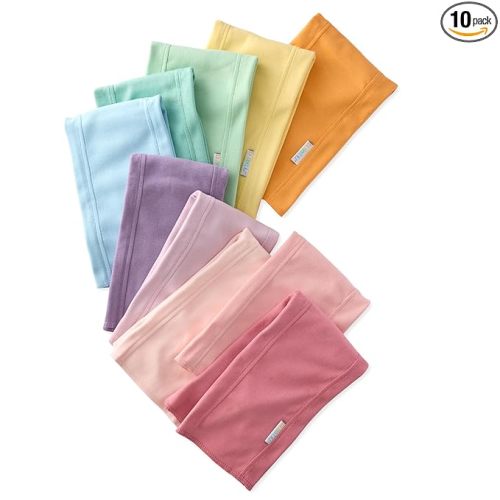 Butterblu Bailey 10-Pack Burp Cloths 100% Organic Cotton Knit for Newborn & Baby Boys & Girls, Sunny Pink Rainbow, One Size