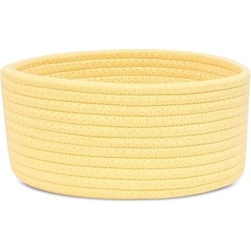 ABenkle Small Woven Basket, Empty Tiny Shallow Storage Basket, Mini Cotton Rope Baskets, Round Decorative Hamper, Basket Storage Bins for Toys, Spa, Socks, Nursery, Living Room