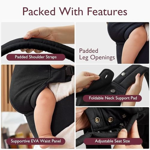 Momcozy Baby Carrier Newborn to Toddler - Ergonomic, Cozy and Lightweight Infant Carrier for 7-44lbs, Effortless to Put On, Ideal for Hands-Free Parenting, Enhanced Lumbar Support, Black
