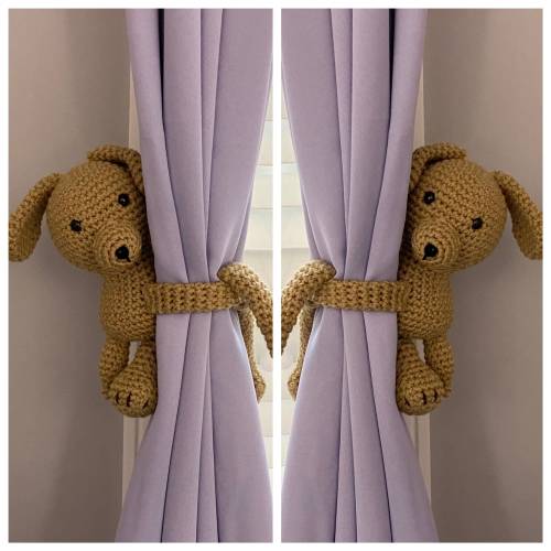Curtain Tie Backs, Crochet Dog Tiebacks, Nursery Curtain Tie Backs, Puppy, Dog Nursery, Bear, Amigurumi, Baby Shower Gift, Nursery Decor