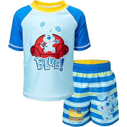 Blues Clues & You! Boys Raglan Pullover Swim Rash Guard Swim Trunks Infant to Toddler