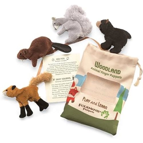 Folkmanis Woodland Animal Finger Puppet Set, Multicolor, 8" (2769)