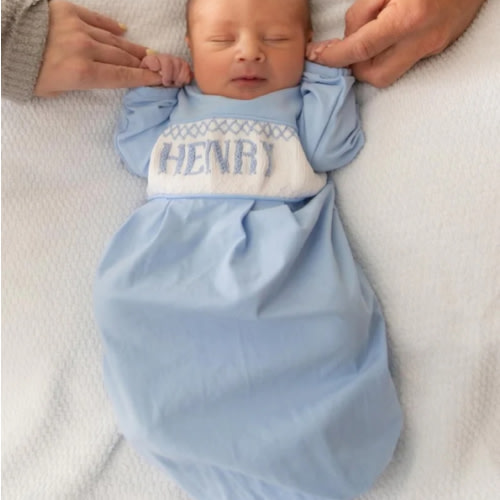 Solid Blue Baby Snuggles Custom Nightgown and Cap