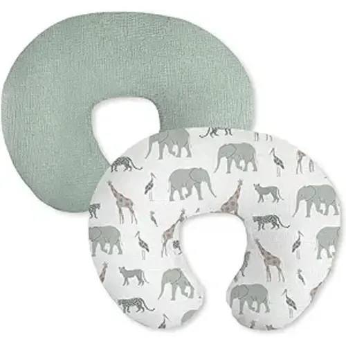 Little Grape Land Muslin Nursing Pillow Covers 2 Pack, 100% Cotton Removable Breastfeeding Pillow Covers, Feeding Pillow Slipcovers for Baby Boys & Girls, (Safari & Green)