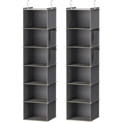 Hanging Closet Organizer, 6-Shelf Closet Hanging Storage Shelves, 2 Packs, Grey