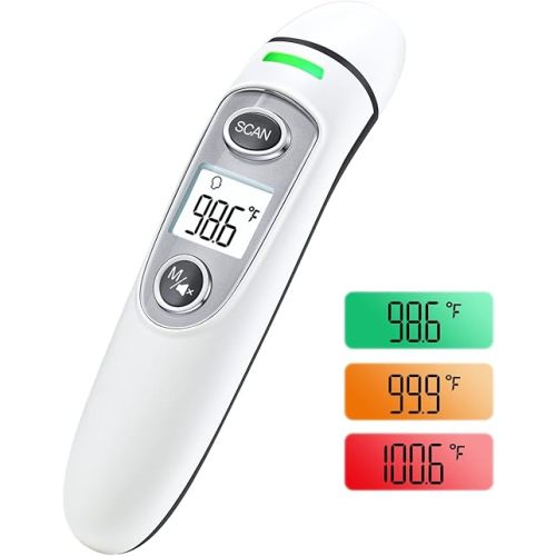 Forehead Thermometer for Adults, Digital Infrared Thermometer for Baby and Kids, Touchless Thermometer for Fever with LCD Screen, Fever Alarm, Memory Recall (White)