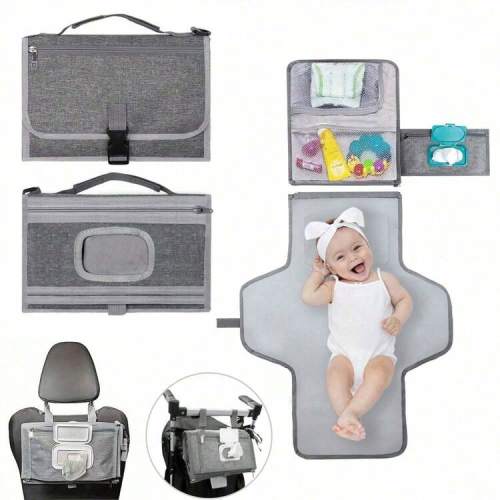 SHEIN | Baby Changing Pad Station - Waterproof, Portable Diaper Mat With Head Cushion & Wipes Pocket